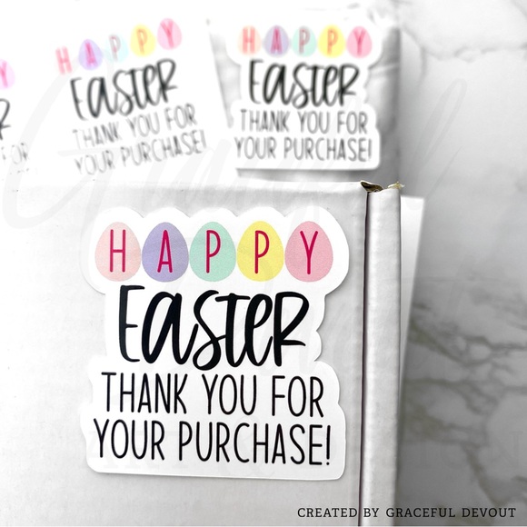 Happy Easter Thank You For You Purchase! - 2" (inches) Sticker 48ct.)  [GD52-48] - Picture 5 of 5